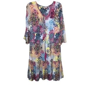 Reba Patchwork Dress Size Small Boho Flared Sleeves Western Vibes